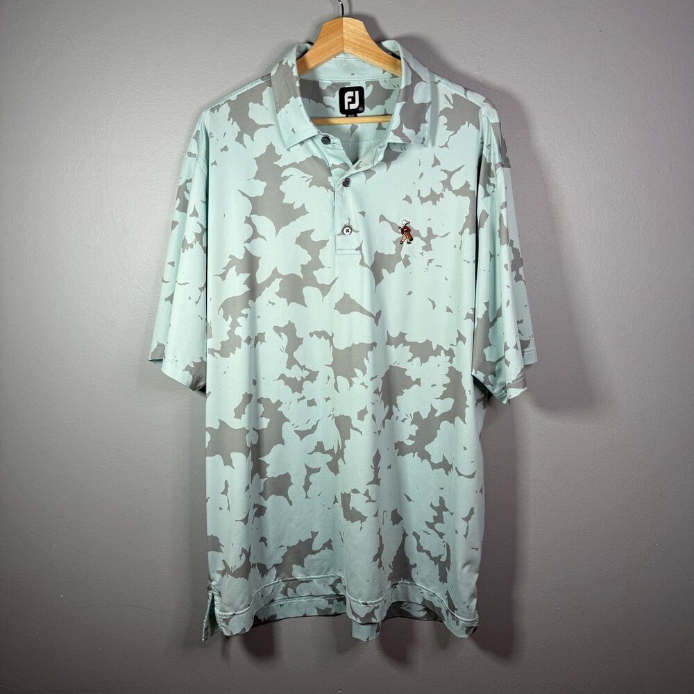 FootJoy FJ Camo Golf Polo Shirt Light Blue Gray Performance Stretch Mens XL